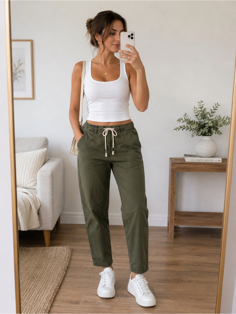 ZARA Women Olive Green Casual Jogger Pants – Size 29 – Drawstring Waist